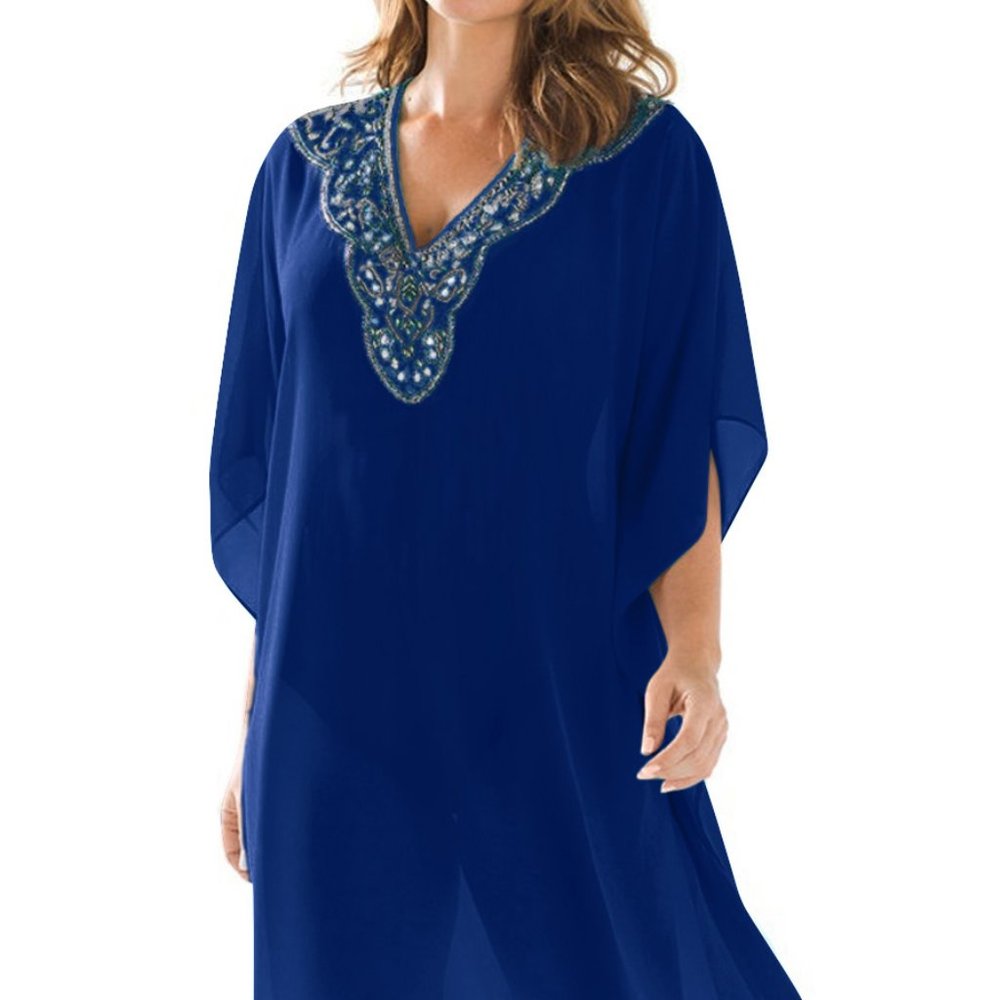 Plus Size Rhinestone Kimono Dress/Beach Cover Up